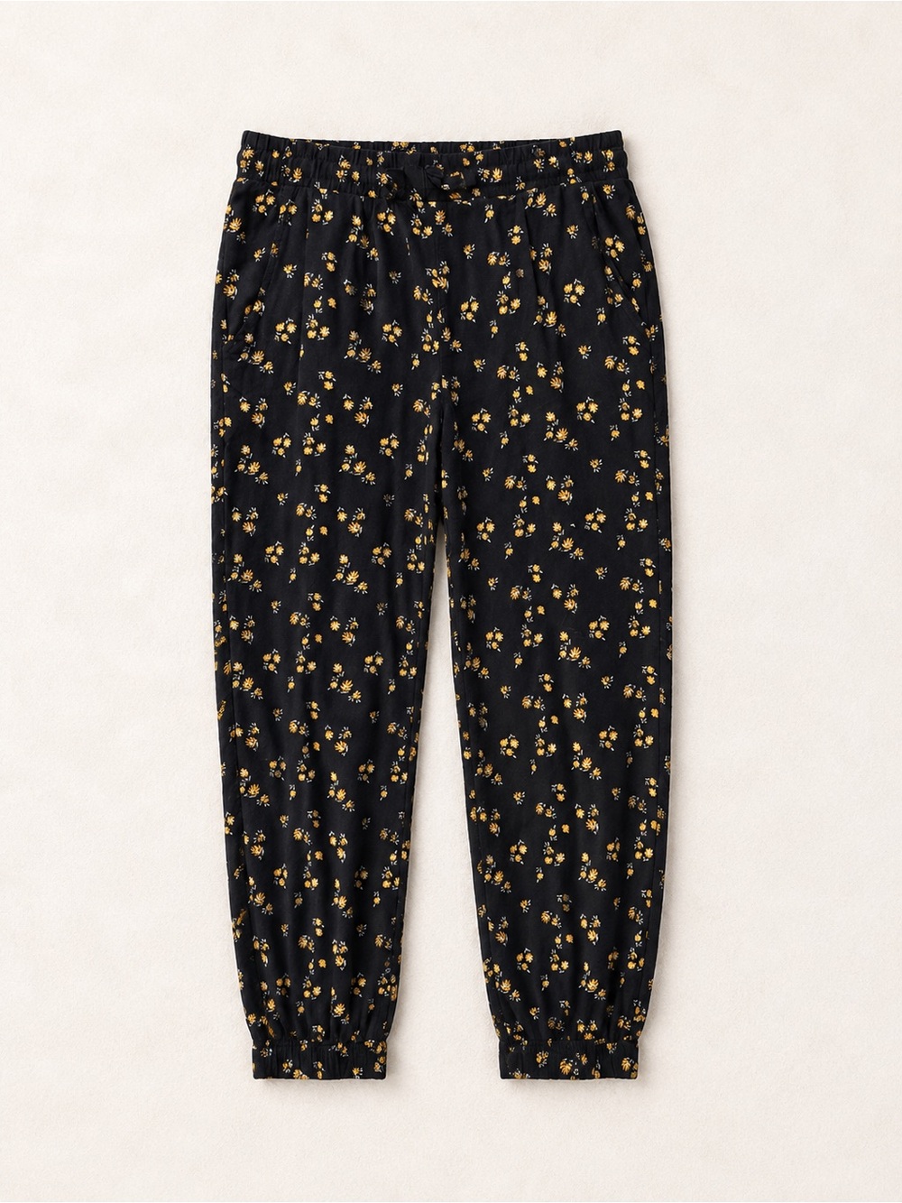 Ripzone Girls' Humble Woven Jogger Pants Black with Yellow Ditsy Floral Print